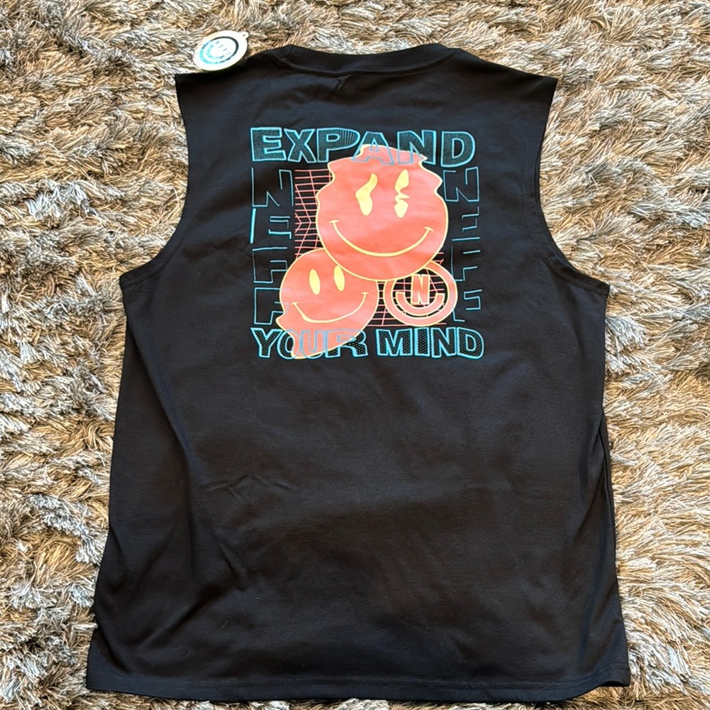 Neff Black Tank Top with Orange and Blue Graphics